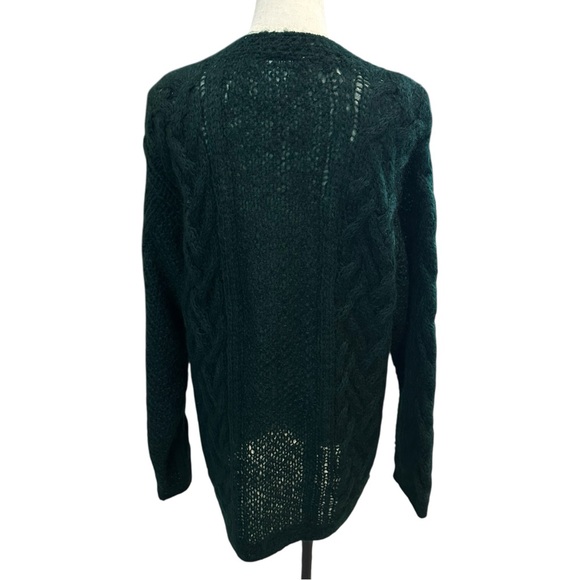 Vtg Talbots Mohair Blend Open Cable Knit Cardigan Sz L Oversized Forest Green - Picture 4 of 12